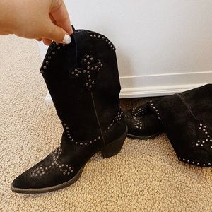 Black suede cowgirl boots